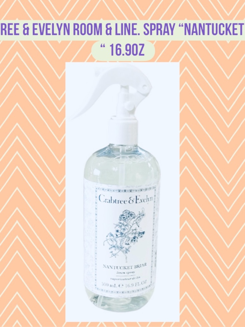 Crabtree & Evelyn Nantucket Briar Linen Spray - White 16.9oz pump spray new